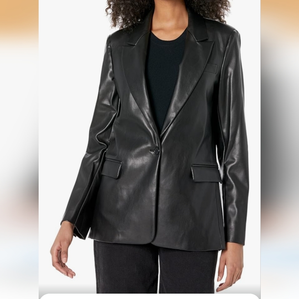 The Drop Women's Anouk Black Sustainable Vegan Leather Blazer Size XL